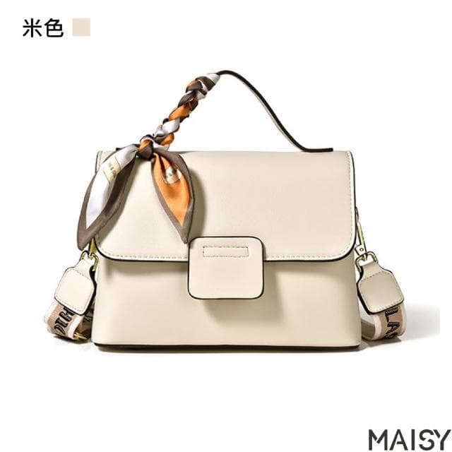 【MAISY】母親節禮物 質感精美撞色絲巾百搭單肩手提包(棕色／卡其色／米色／黑色)