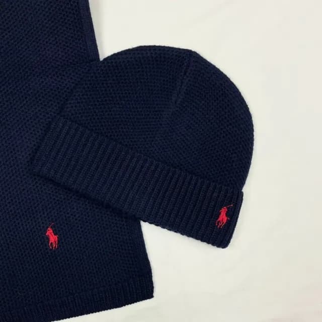 【RALPH LAUREN】Ralph Lauren 毛帽圍巾組 保暖圍巾 刺繡logo polo 針織 配件組合(毛帽 圍巾9722)