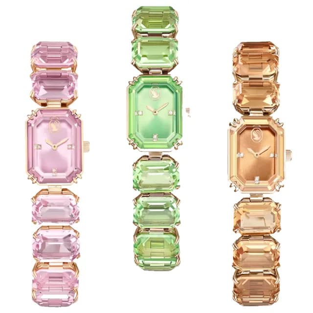 【SWAROVSKI 施華洛世奇】方形 水晶切割 手錶 女錶 百搭 雙11最低價(粉/棕/綠)
