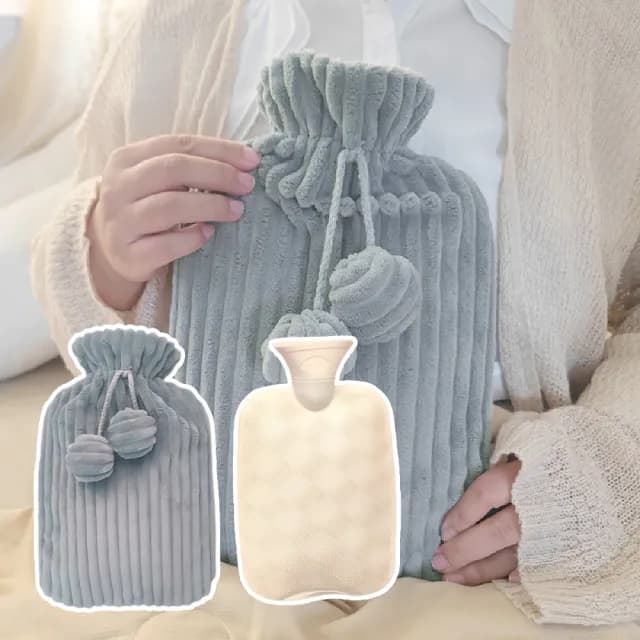 【球球袋】柔軟毛絨布套熱水袋1000ml(冷熱兩用 冰敷袋 暖手袋 運動冰敷 暖水袋 暖宮袋)