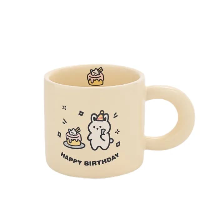 【耶耶小兔】奶白生日蛋糕小兔陶瓷馬克杯(可微波 咖啡杯 牛奶杯 水杯 茶杯 防滑 防燙 辦公室 交換禮物)