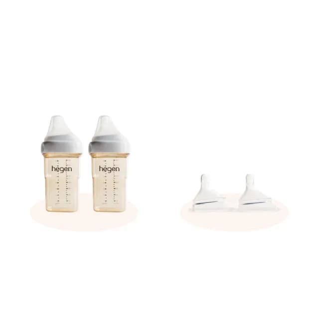 【hegen】240ml 奶瓶好銷組(寬口奶瓶 240ml雙瓶組+奶嘴快速 兩入組)