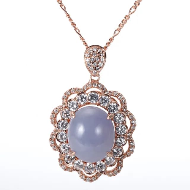 【DOLLY】18K金 緬甸紫羅蘭翡翠鑽石項鍊(長輩送禮首選)