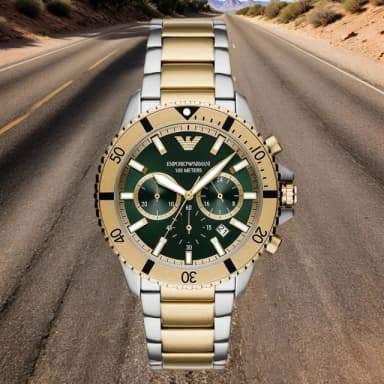 【EMPORIO ARMANI】亞曼尼 Diver 金綠潛水手錶-43.5mm 禮物 送禮 推薦(AR11586)