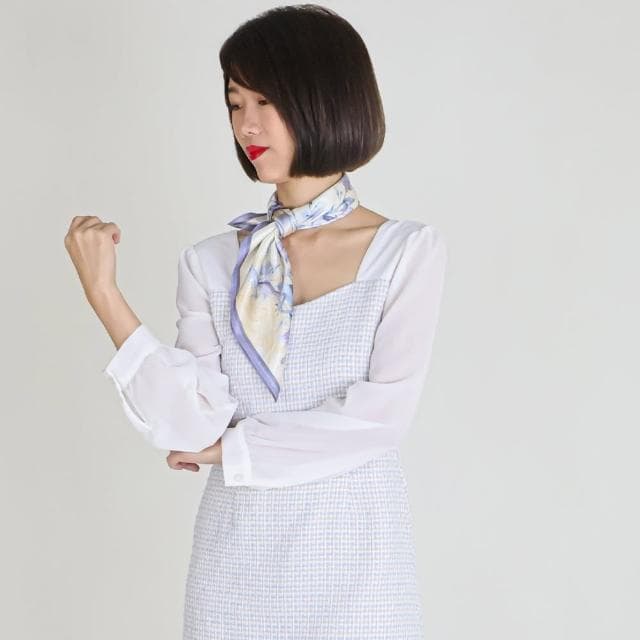 【BANNIES】法式蠶絲方巾｜丁香紫(親膚 蠶絲 領巾 絲巾)