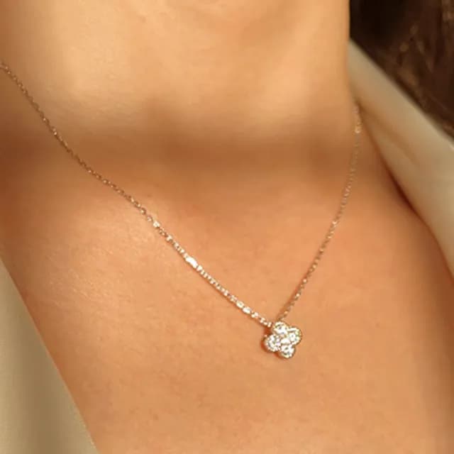 【CReAM】Dulcie 925純銀金色銀色 幸運草 四葉草 鑽飾女項鍊(生日 禮物 送禮 禮盒)