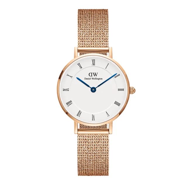【Daniel Wellington】DW PETITE Roman numerals 28mm 小藍針系列麥穗式金屬錶(兩色任選)