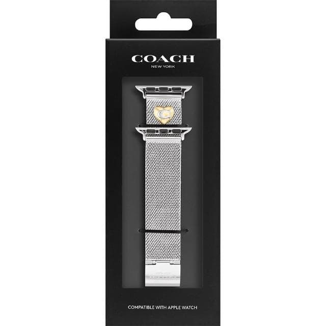 【COACH】Apple Watch 錶帶 38/40/41mm 適用 米蘭鍊帶 C字愛心錶帶-銀色 母親節 送禮 禮物(不含手錶)