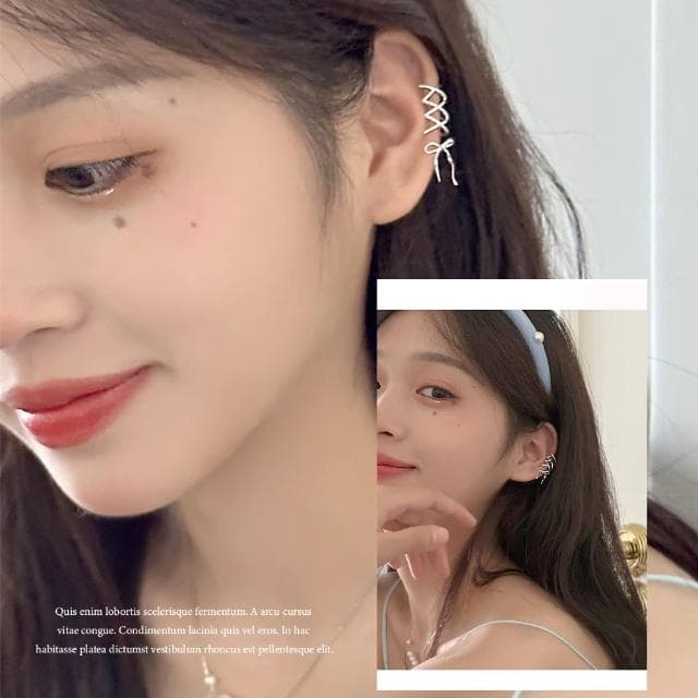 【氣質女孩】設計感芭蕾風蝴蝶結耳骨夾-一對(芭雷舞 緞帶風 配件 裝扮 耳夾式 無耳洞 簡約 耳飾 耳掛)