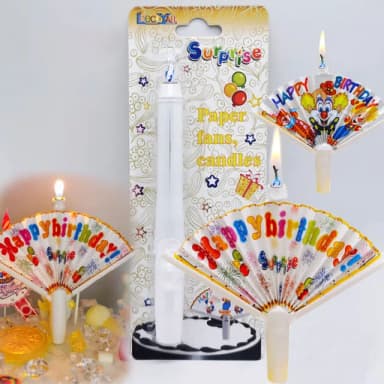 【六分埔禮品】扇子款驚喜生日蠟燭-禮物/小丑-同款2入組(生日派對生日節日慶生蛋糕驚嚇驚喜搞怪彈跳蠟燭)