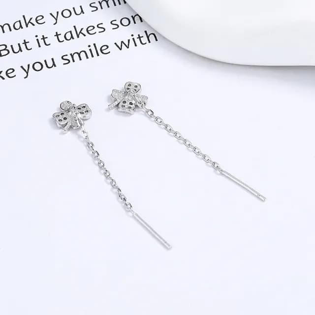 【925 STARS】純銀925微鑲美鑽浪漫四葉草造型長耳線耳環(純銀925耳環 美鑽耳環 四葉草耳環)