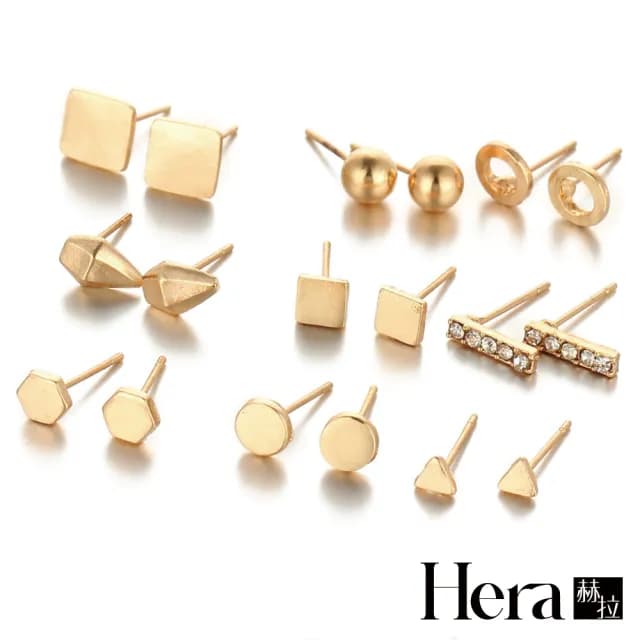 【HERA 赫拉】ll現貨ll簡約風潮精緻時尚9入組耳釘-2色(情人節禮物 生日禮物)