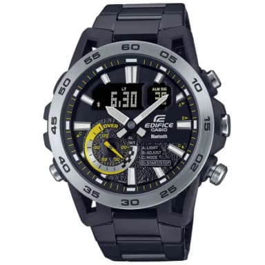 【CASIO 卡西歐】EDIFICE 藍牙連線 懸吊設計 賽車雙顯腕錶 母親節 禮物 推薦(ECB-40DC-1A)