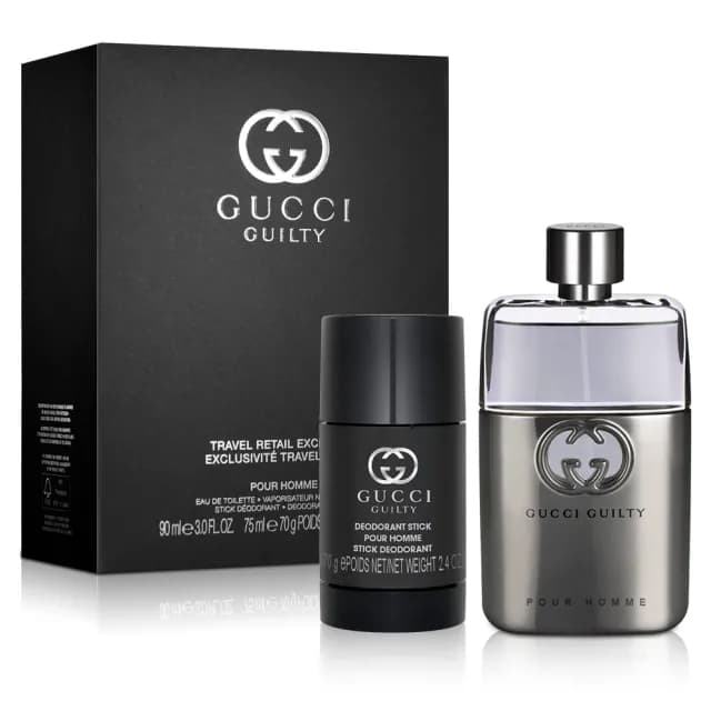 【GUCCI 古馳】罪愛男性淡香水禮盒-淡香水90ml+體香膏75ml(平行輸入)