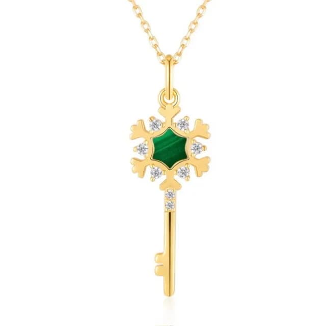 【米蘭精品】現貨+預購 孔雀石項鍊925純銀吊墜(秋冬雪花聖誕金鍊女飾品七夕情人節禮物74gf34)