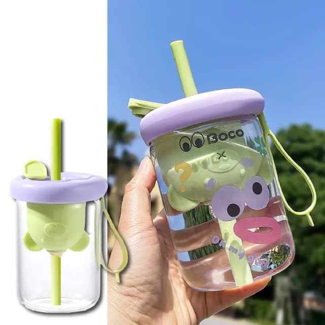 【清雅小舖】撞色可愛吸管玻璃水杯(密封防漏 泡茶杯 吸管水壺 濾茶杯 玻璃水壺 馬克杯 學生 辦公室 禮物)