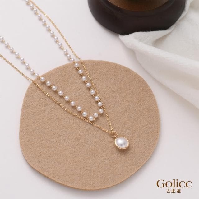 【Golicc】項鍊 雅典娜 雙層珍珠 鎖骨鍊(母親節 生日 情人節 鎖骨鍊 項鍊 飾品 禮物)