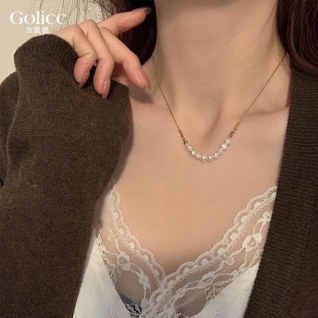 【Golicc】項鍊 韓版復古 淡水珍珠 鎖骨鍊(618 七夕 情人節 生日 鎖骨鍊 項鍊 飾品 禮物)