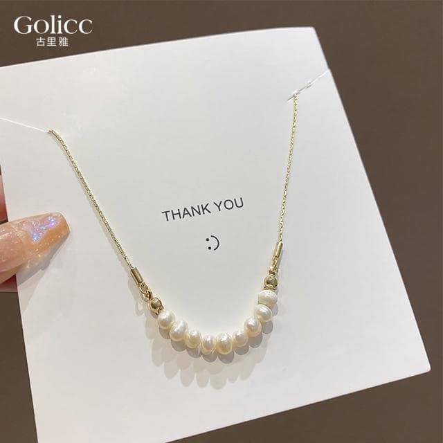 【Golicc】項鍊 韓版復古 淡水珍珠 鎖骨鍊(618 七夕 情人節 生日 鎖骨鍊 項鍊 飾品 禮物)