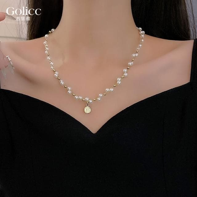【Golicc】項鍊 歐美典雅纏繞珍珠女王鎖骨鍊(母親節 生日 情人節 鎖骨鍊 項鍊 飾品 禮物)