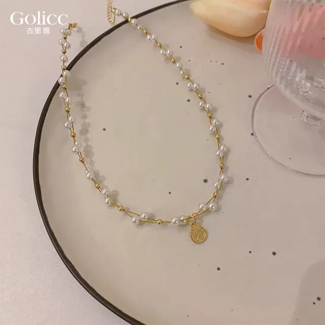 【Golicc】項鍊 歐美典雅纏繞珍珠女王鎖骨鍊(七夕 情人節 生日 鎖骨鍊 項鍊 飾品 禮物)