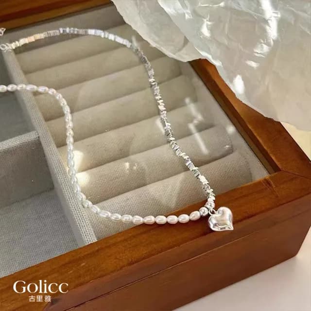【Gulicc】項鍊 青春愛戀 珍珠愛心 鎖骨鍊(雙11 聖誕節 生日 鎖骨鍊 項鍊 飾品 禮物)