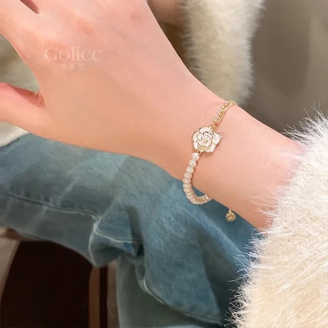 【Golicc】手鍊 古典山茶花珍珠(七夕 情人節 生日 手環 手繩 首飾 飾品 禮物)