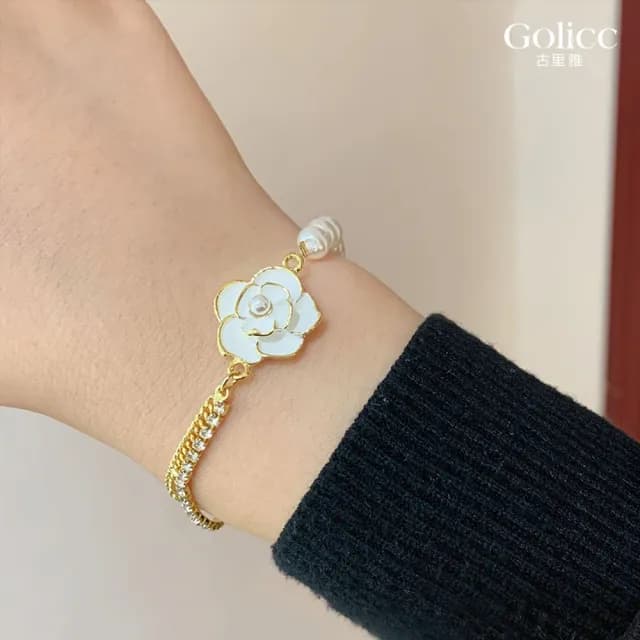 【Golicc】手鍊 古典山茶花珍珠(七夕 情人節 生日 手環 手繩 首飾 飾品 禮物)