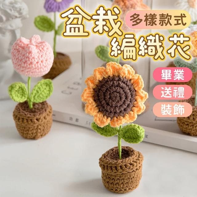 派對佈置手作編織花小盆栽2入(生日氣球 派對佈置 母親節 情人節 求婚告白 畢業 花束 禮物 裝飾 布置)