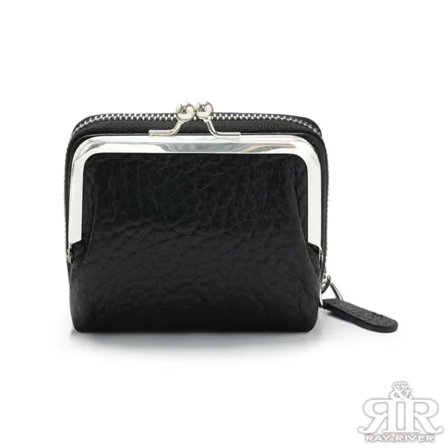 【2R 手工真皮】頭層牛皮Calbi隨行珠釦拉鏈零錢包 實搭黑