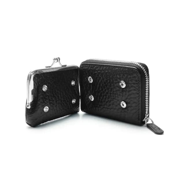 【2R 手工真皮】頭層牛皮Calbi隨行珠釦拉鏈零錢包 實搭黑