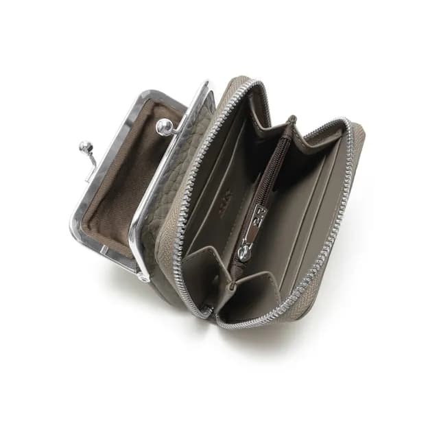 【2R 手工真皮】頭層牛皮Calbi隨行珠釦拉鏈零錢包 素雅灰(真皮包包 皮夾)