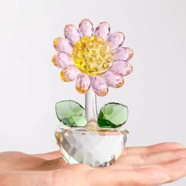 【JEN】水晶粉色向日葵小盆栽擺飾(交換禮物 尾牙 新年 母親節 情人節)