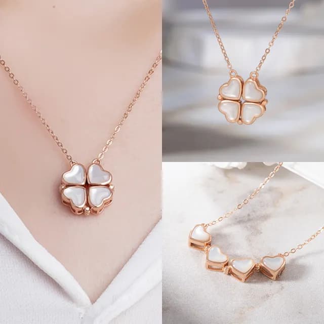 【MARIGOLD 美爾朵】女生項鍊｜2way愛心幸運草磁吸925純銀項鍊(母貝 2種戴法 幸運草 愛心 玫瑰金)
