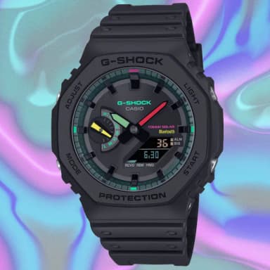 【CASIO 卡西歐】G-SHOCK 藍牙連線 螢光色彩 八角雙顯腕錶 母親節 禮物 推薦(GA-B2100MF-1A)
