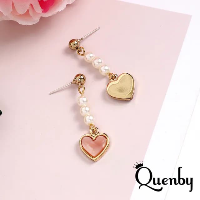 【Quenby】甜心少女感帶珍珠耳環(耳針/飾品/配件) - momo購物網 - 好評推薦 -