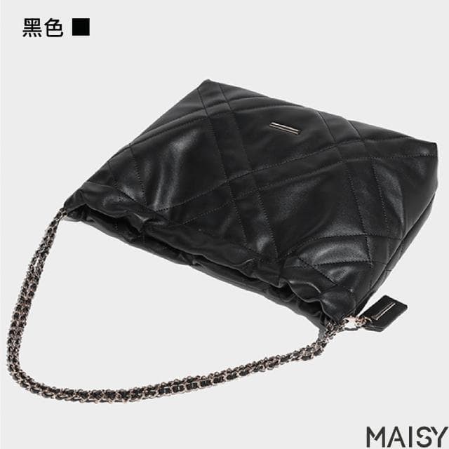 【MAISY】母親節禮物 女士潮流經典素色菱格鍊條手提包(現+預 黑色)