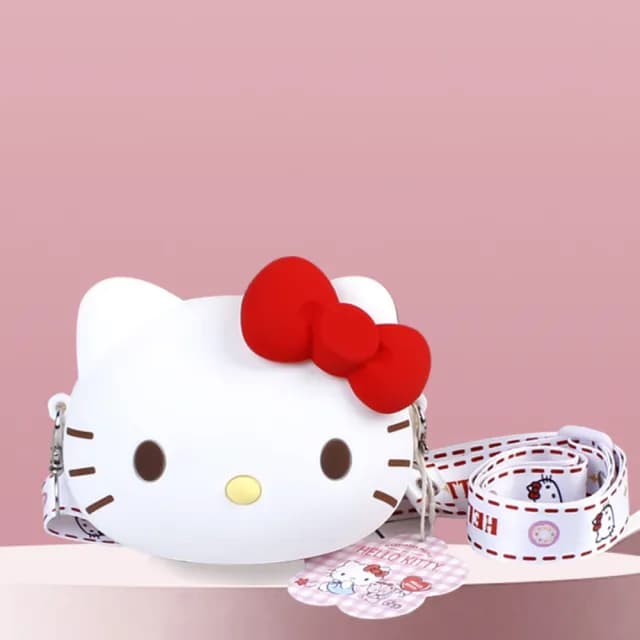 【SANRIO 三麗鷗】父親節禮物 官方授權卡通矽膠零錢包 迷你斜挎包 Hello Kitty凱蒂貓小包(三麗