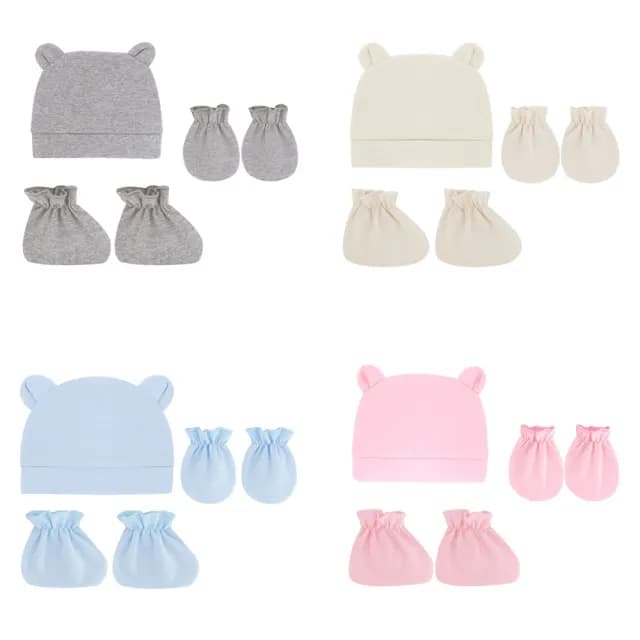 【Baby 童衣】任選 寶寶彌月禮 嬰幼兒配件 新生兒帽+寶寶防抓手套+護腳套 初生兒滿月禮物 11735(共９色)