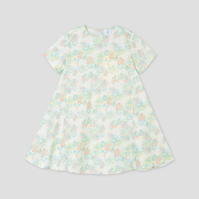 【GAP】女童裝 Logo純棉圓領短袖洋裝-多彩印花(890493)