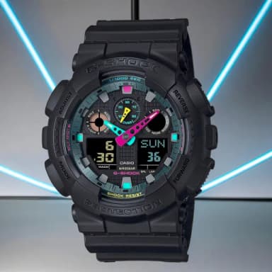 【CASIO 卡西歐】G-SHOCK 虛擬世界 霓虹科幻雙顯手錶 送禮 禮物 推薦(GA-100MF-1A)