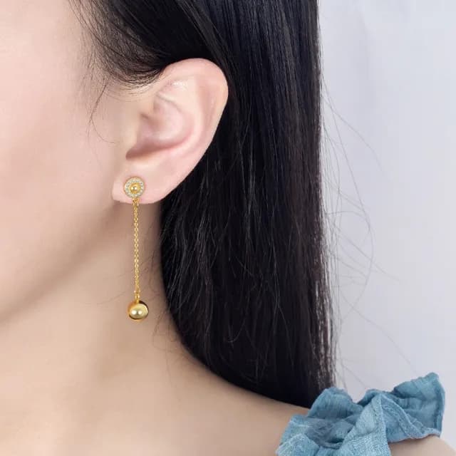 【Emi 艾迷】淚之女王 金智媛 同款 鋯石圓珠垂墜 925銀針 耳環(淚之女王 孫藝珍 韓劇三十九)