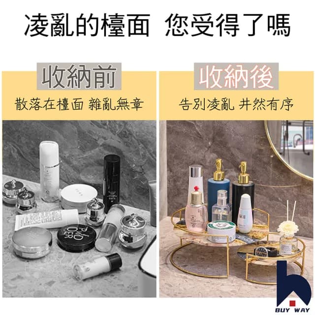 【百崴收納】大理石紋衛浴桌上20CM圓形置物架(化妝品收納架 保養品收納 置物架 衛浴置物架 收納架)