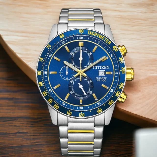 【CITIZEN 星辰】限量 賽車三眼計時手錶 男錶 藍色 禮物 推薦(AN3684-59L)