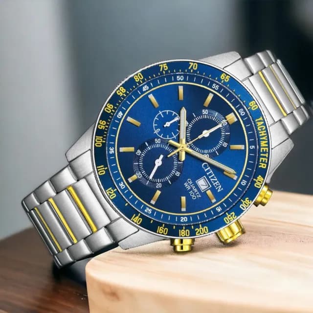 【CITIZEN 星辰】限量 賽車三眼計時手錶 男錶 藍色 禮物 推薦(AN3684-59L)