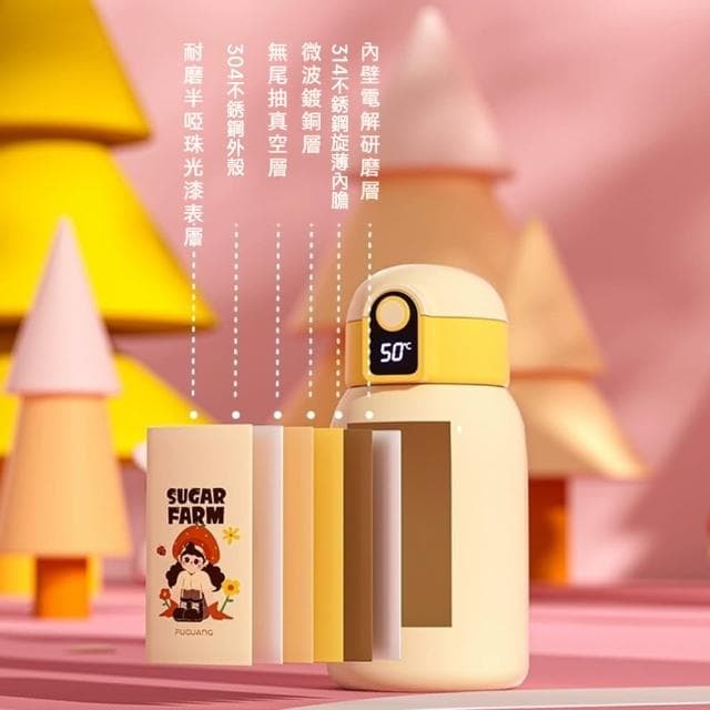 【FUGUANG 富光】半糖系列黃色真空顯溫吸管杯500ml(保溫杯 吸管杯 便攜杯 學生水壺 生日禮物)