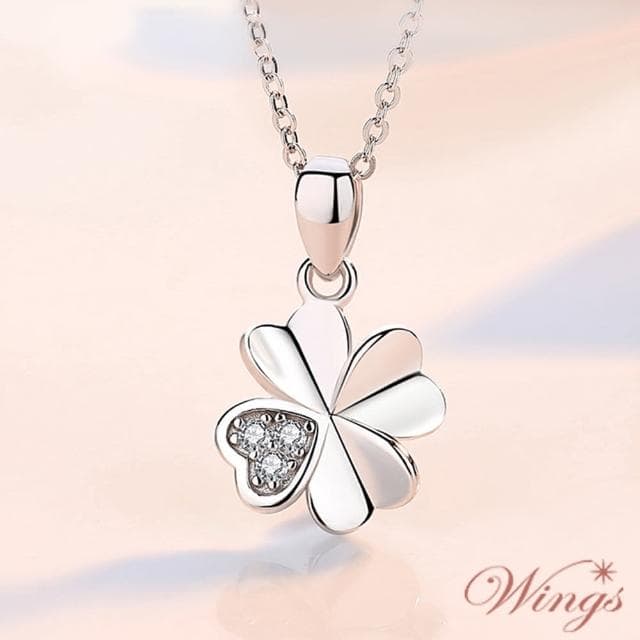 【WINGS】四葉草項鍊 999純銀精鍍白K金(鑽石 母親節 母親節禮物 生日禮物 禮盒 送禮 鋯石 擬真鑽)