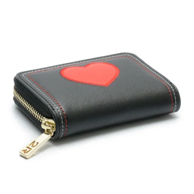 【2R 手工真皮】雙11 湛雅NAPA牛皮Heart愛心拉鍊零錢包 百搭黑