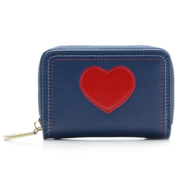 【2R 手工真皮】湛雅NAPA牛皮Heart愛心拉鍊零錢包 輝夜藍