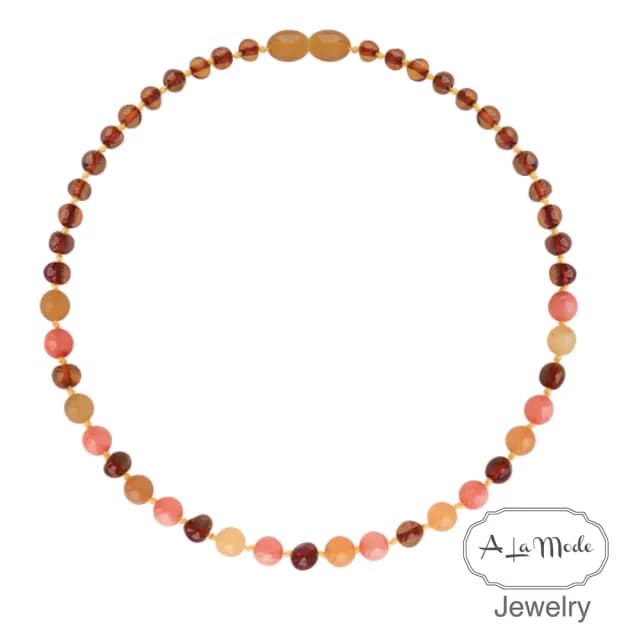 【Alamode】繽紛紅琥珀項鍊 嬰幼兒款 3個月-4歲適用(彌月禮 新生兒禮物 寶寶琥珀)